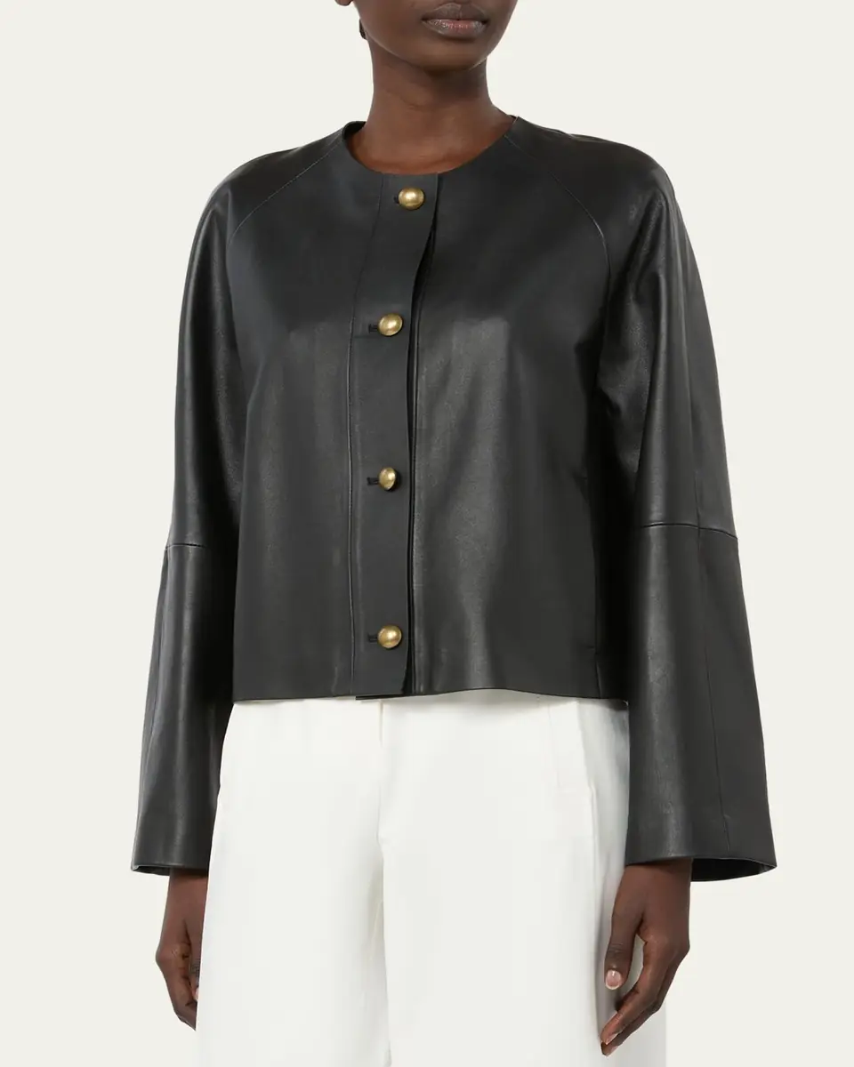 Max Mara Raglan-Sleeve Leather Single-Breasted Jacket | Thumbnail 3 Max Mara Raglan-Sleeve Leather Single-Breasted Jacket | Thumbnail 3