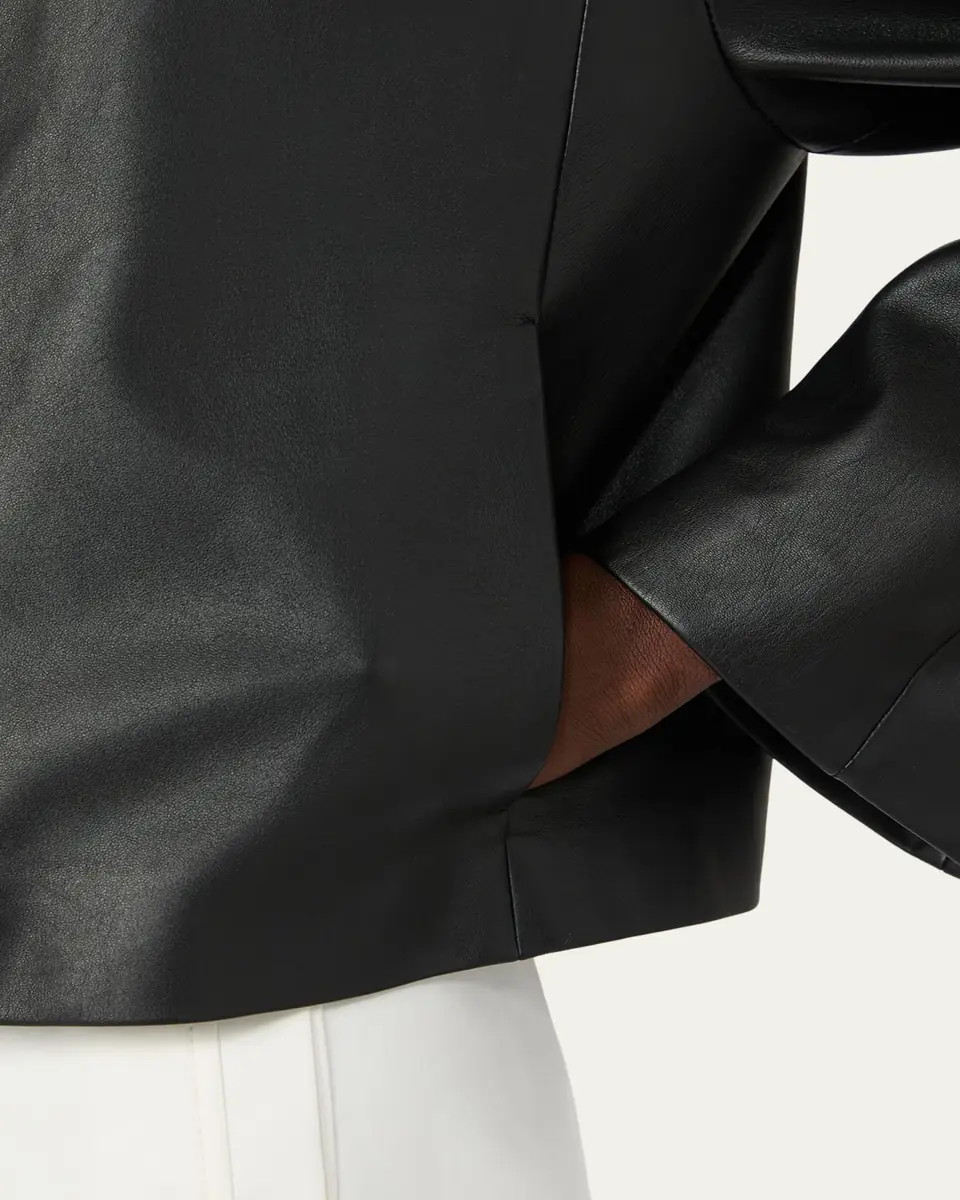Max Mara Raglan-Sleeve Leather Single-Breasted Jacket | Thumbnail 4 Max Mara Raglan-Sleeve Leather Single-Breasted Jacket | Thumbnail 4