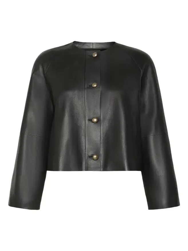 Raglan-Sleeve Leather Single-Breasted Jacket Raglan-Sleeve Leather Single-Breasted Jacket