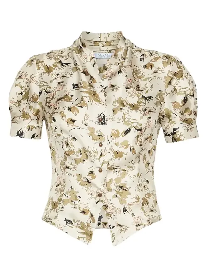 Short-Sleeve Printed Silk Top Short-Sleeve Printed Silk Top