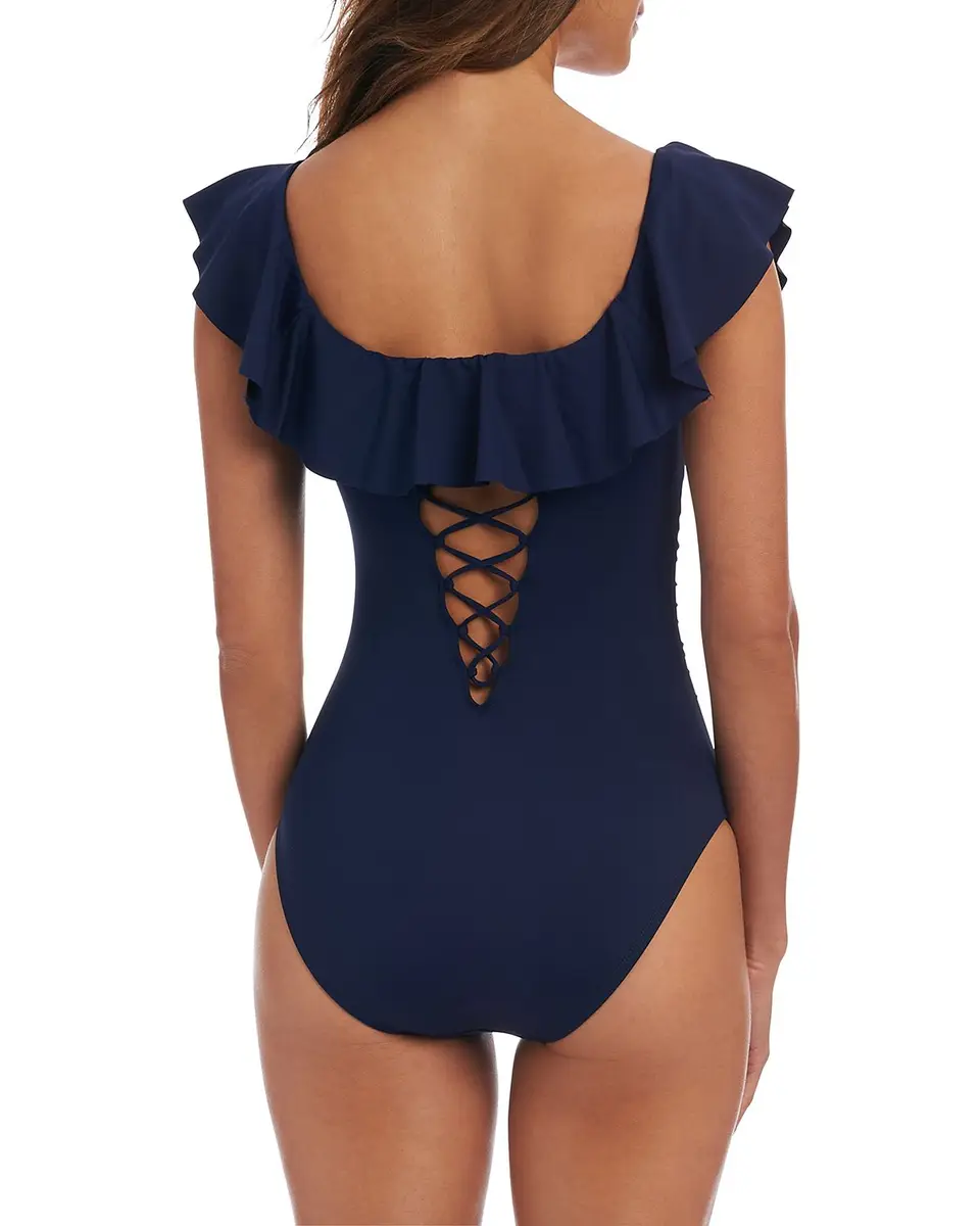 La Blanca Off-Shoulder Ruffle Lace-Up One-Piece Swimsuit | Thumbnail 2 La Blanca Off-Shoulder Ruffle Lace-Up One-Piece Swimsuit | Thumbnail 2