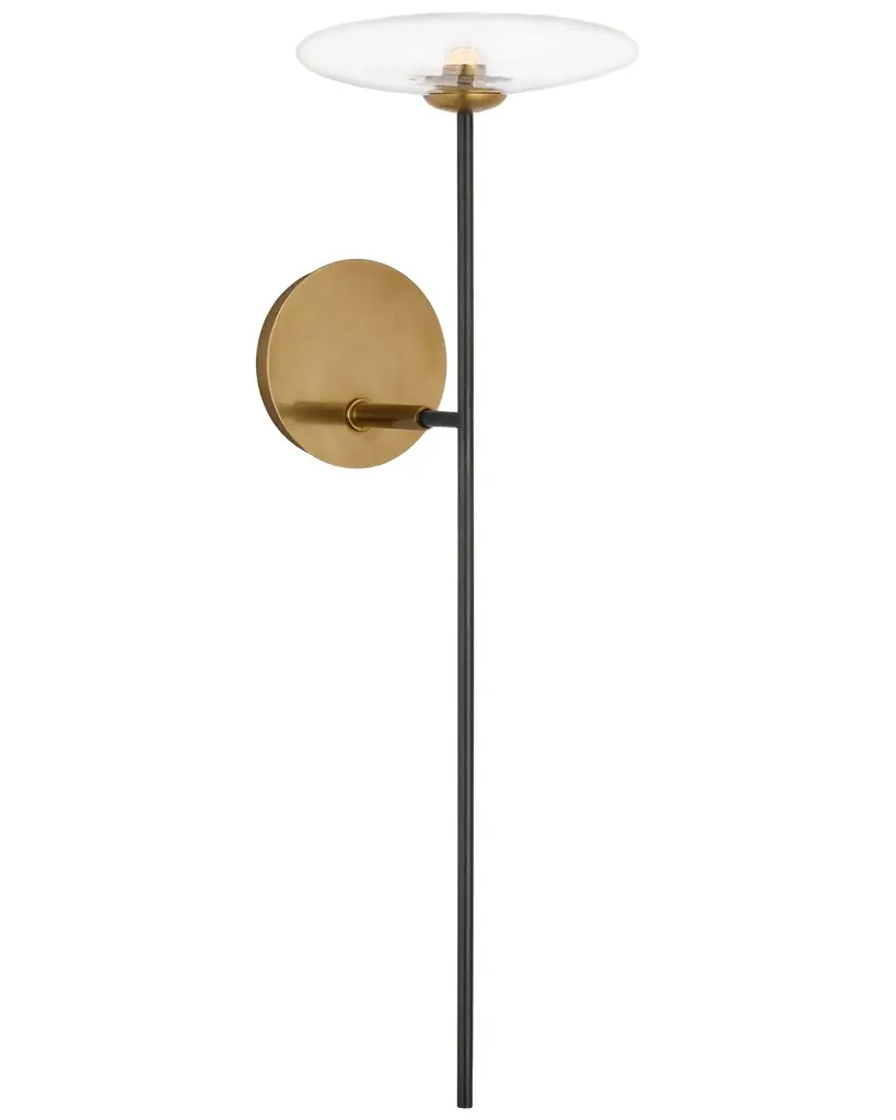 Visual Comfort Signature Calvino Large Tail Sconce In Aged Iron And Hand-Rubbed Antique Brass With Clear Glass By Ian K. Fowler | Image 1 Visual Comfort Signature Calvino Large Tail Sconce In Aged Iron And Hand-Rubbed Antique Brass With Clear Glass By Ian K. Fowler | Image 1