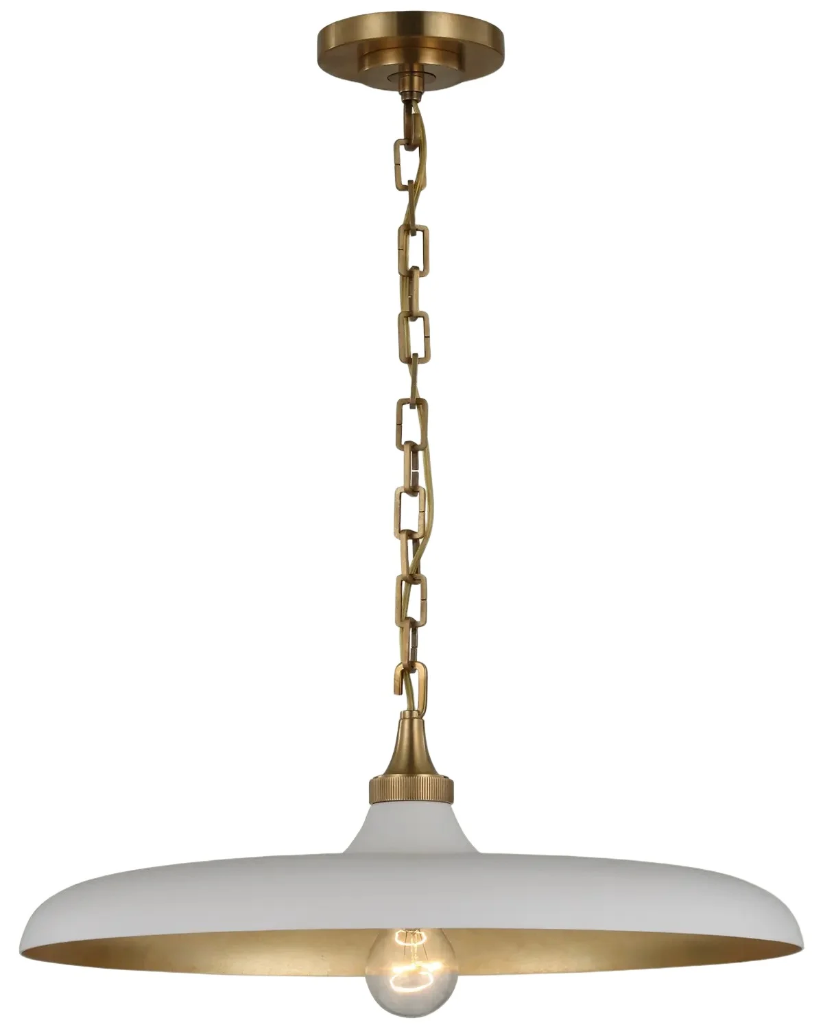 Visual Comfort Signature Piatto Medium Pendant In Hand-Rubbed Antique Brass With Plaster White Shade By Thomas O 'Brien