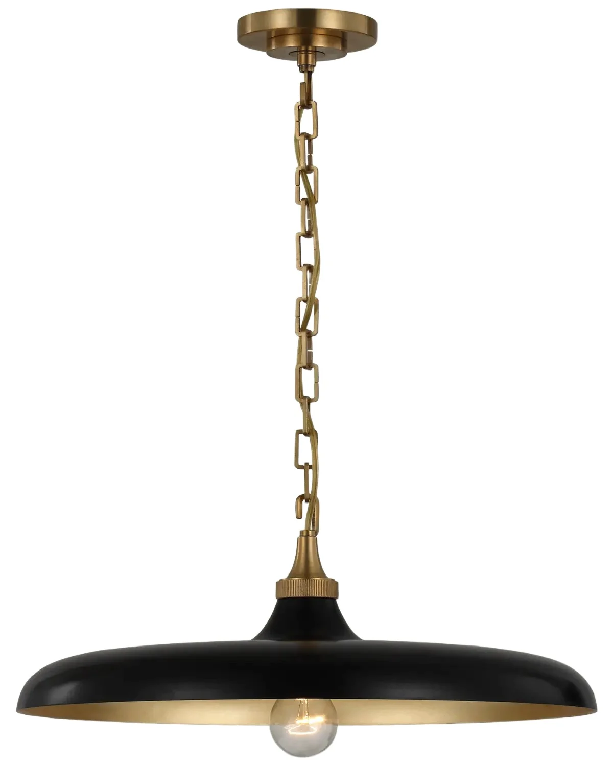 Visual Comfort Signature Piatto Medium Pendant In Hand-Rubbed Antique Brass With Aged Iron Shade By Thomas O 'Brien