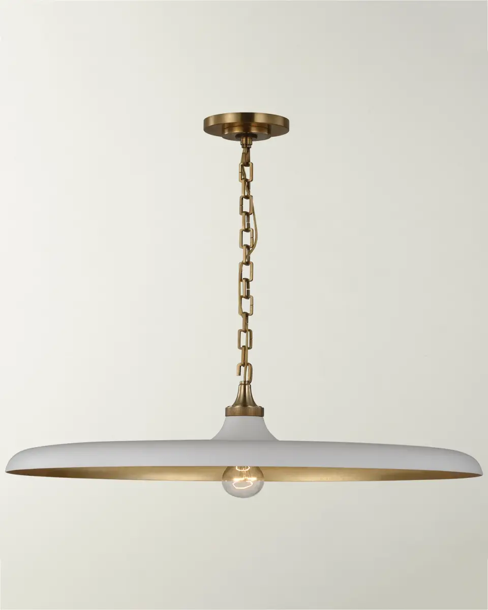 Visual Comfort Signature Piatto Large Pendant In Hand-Rubbed Antique Brass With Plaster White Shade By Thomas O 'Brien | Thumbnail 2