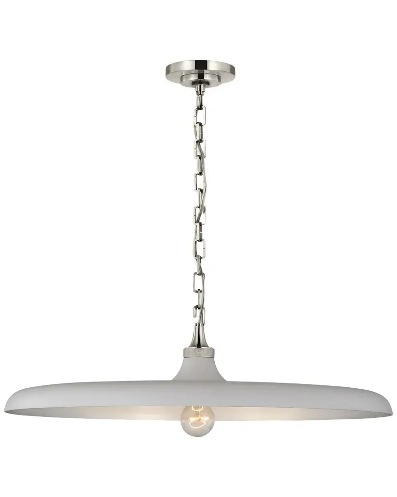 Visual Comfort Signature Piatto Large Pendant In Hand-Rubbed Antique Brass With Plaster White Shade By Thomas O 'Brien | Image 1 Visual Comfort Signature Piatto Large Pendant In Hand-Rubbed Antique Brass With Plaster White Shade By Thomas O 'Brien | Image 1