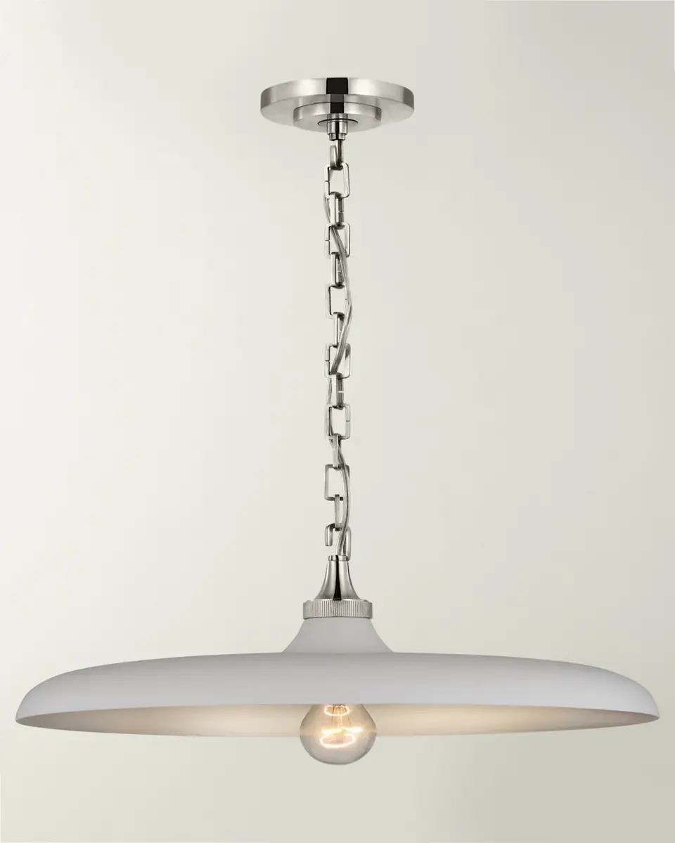 Visual Comfort Signature Piatto Medium Pendant In Hand-Rubbed Antique Brass With Plaster White Shade By Thomas O 'Brien | Thumbnail 2 Visual Comfort Signature Piatto Medium Pendant In Hand-Rubbed Antique Brass With Plaster White Shade By Thomas O 'Brien | Thumbnail 2