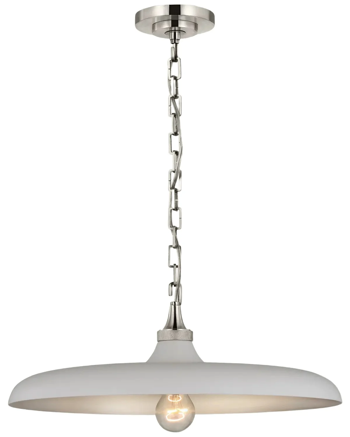 Visual Comfort Signature Piatto Medium Pendant In Hand-Rubbed Antique Brass With Plaster White Shade By Thomas O 'Brien