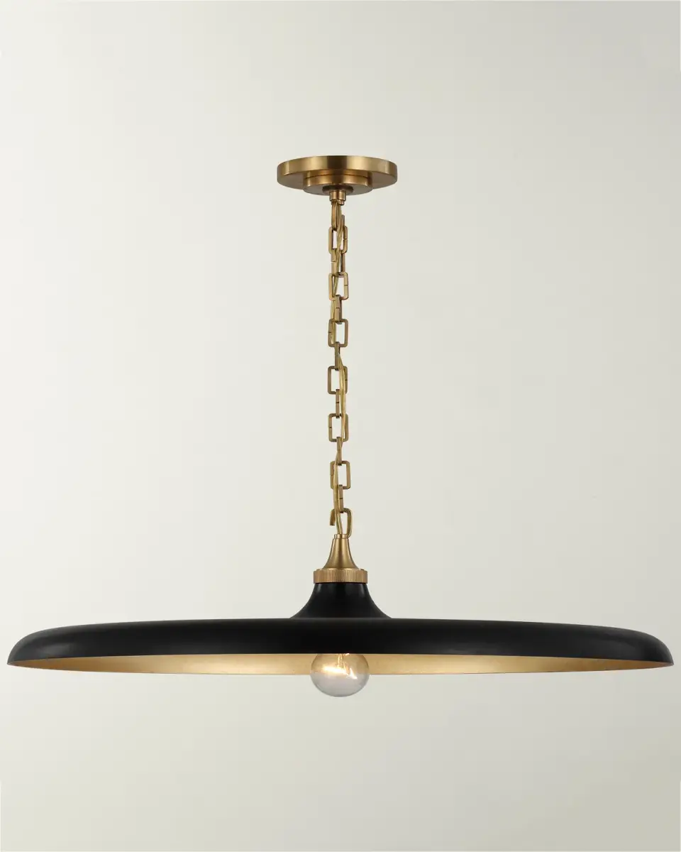 Visual Comfort Signature Piatto Large Pendant In Hand-Rubbed Antique Brass With Aged Iron Shade By Thomas O 'Brien | Thumbnail 2 Visual Comfort Signature Piatto Large Pendant In Hand-Rubbed Antique Brass With Aged Iron Shade By Thomas O 'Brien | Thumbnail 2