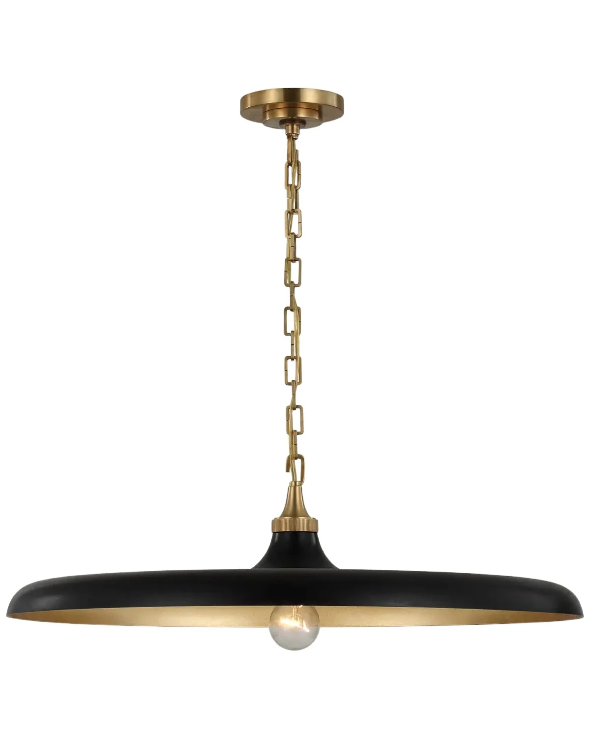 Visual Comfort Signature Piatto Large Pendant In Hand-Rubbed Antique Brass With Aged Iron Shade By Thomas O 'Brien