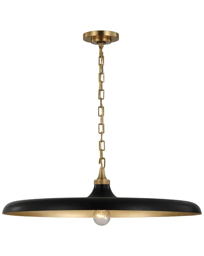 Visual Comfort Signature Piatto Large Pendant In Hand-Rubbed Antique Brass With Aged Iron Shade By Thomas O 'Brien | Image 1 Visual Comfort Signature Piatto Large Pendant In Hand-Rubbed Antique Brass With Aged Iron Shade By Thomas O 'Brien | Image 1