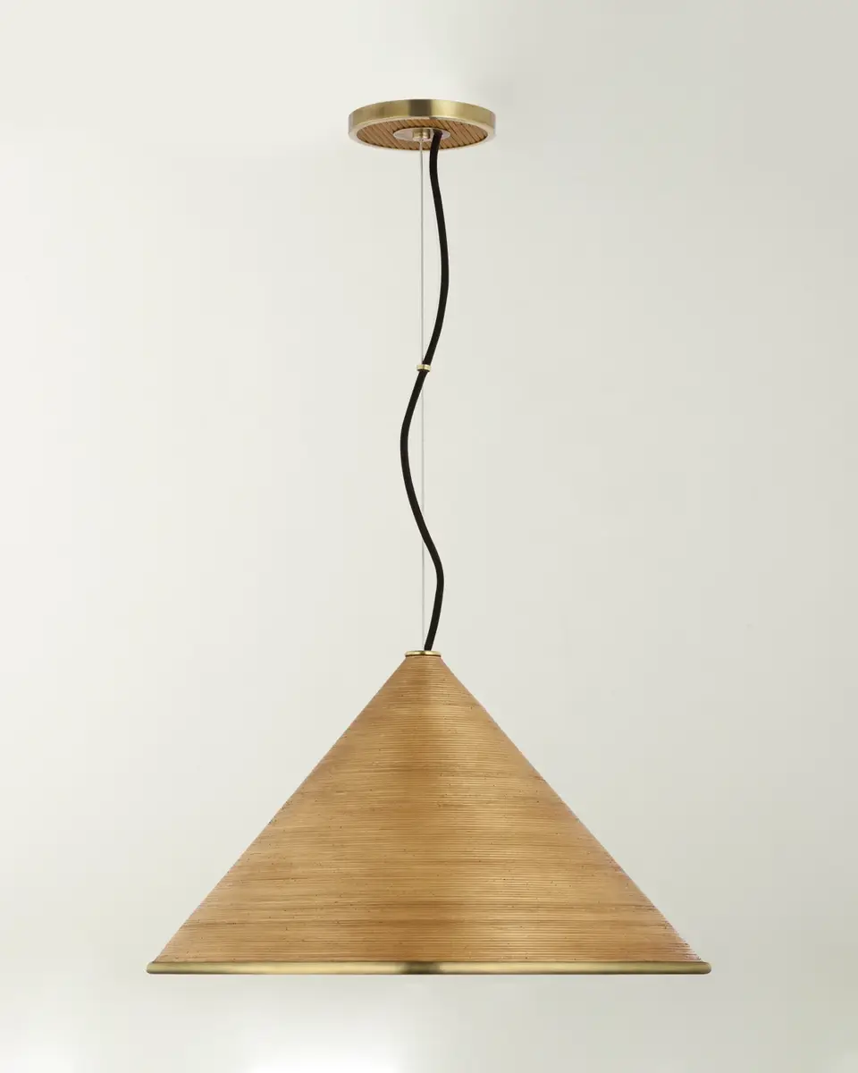 Visual Comfort Signature Reine Large Pendant In Hand-Rubbed Antique Brass With Dark Rattan By Suzanne Kasler | Thumbnail 2
