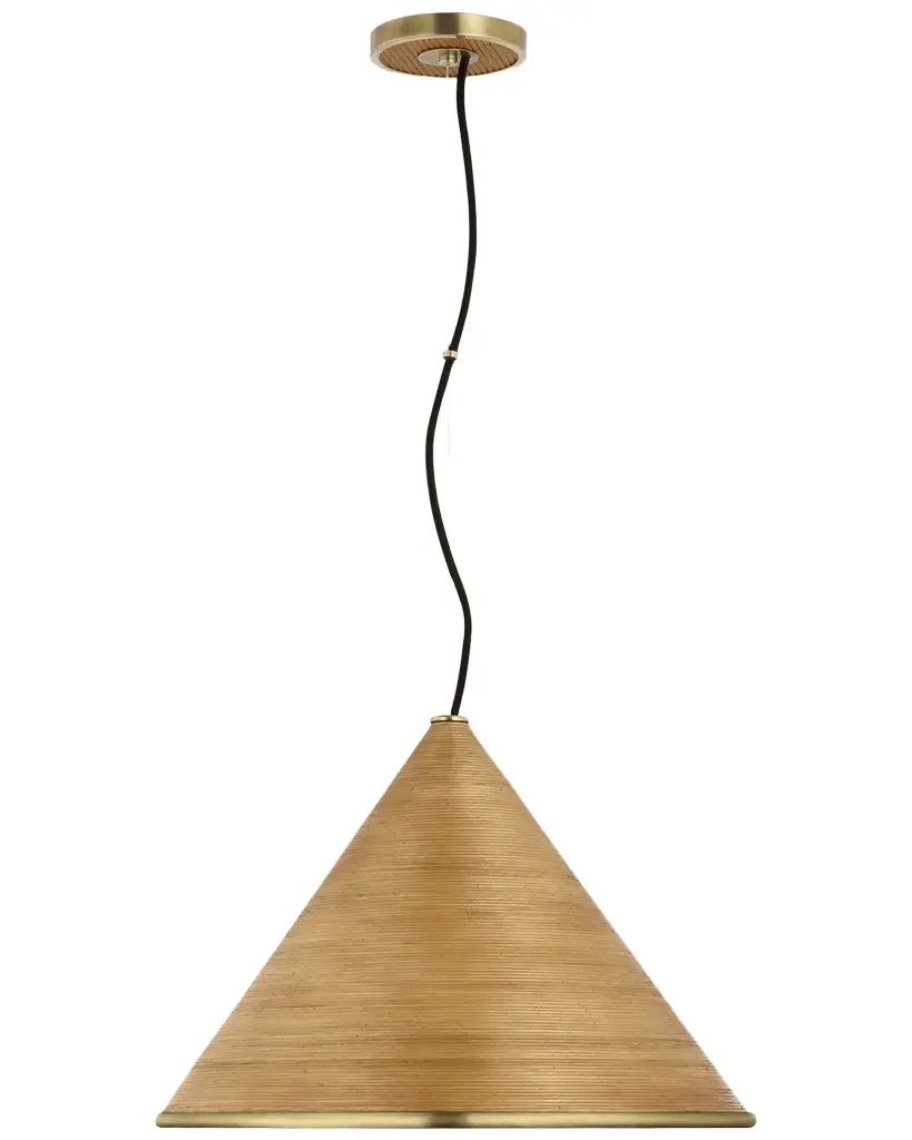 Visual Comfort Signature Reine Large Pendant In Hand-Rubbed Antique Brass With Dark Rattan By Suzanne Kasler | Image 1 Visual Comfort Signature Reine Large Pendant In Hand-Rubbed Antique Brass With Dark Rattan By Suzanne Kasler | Image 1