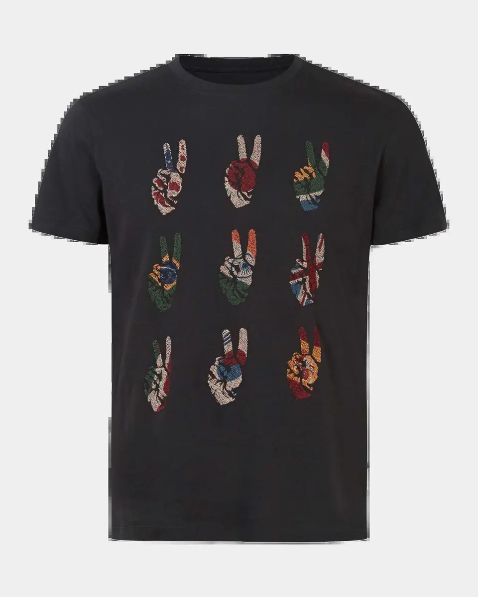 JOHN VARVATOS Men's Embroidered Peace Hand Crewneck Tee | Thumbnail 2 JOHN VARVATOS Men's Embroidered Peace Hand Crewneck Tee | Thumbnail 2
