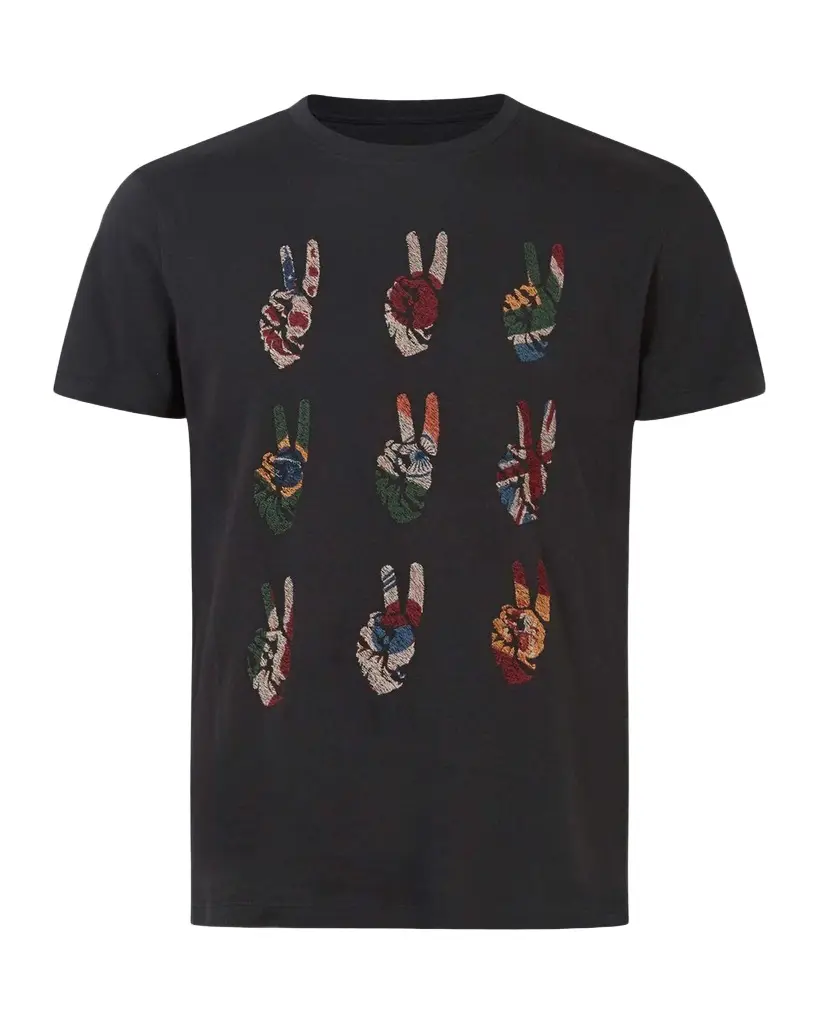JOHN VARVATOS Men's Embroidered Peace Hand Crewneck Tee | Image 1 JOHN VARVATOS Men's Embroidered Peace Hand Crewneck Tee | Image 1