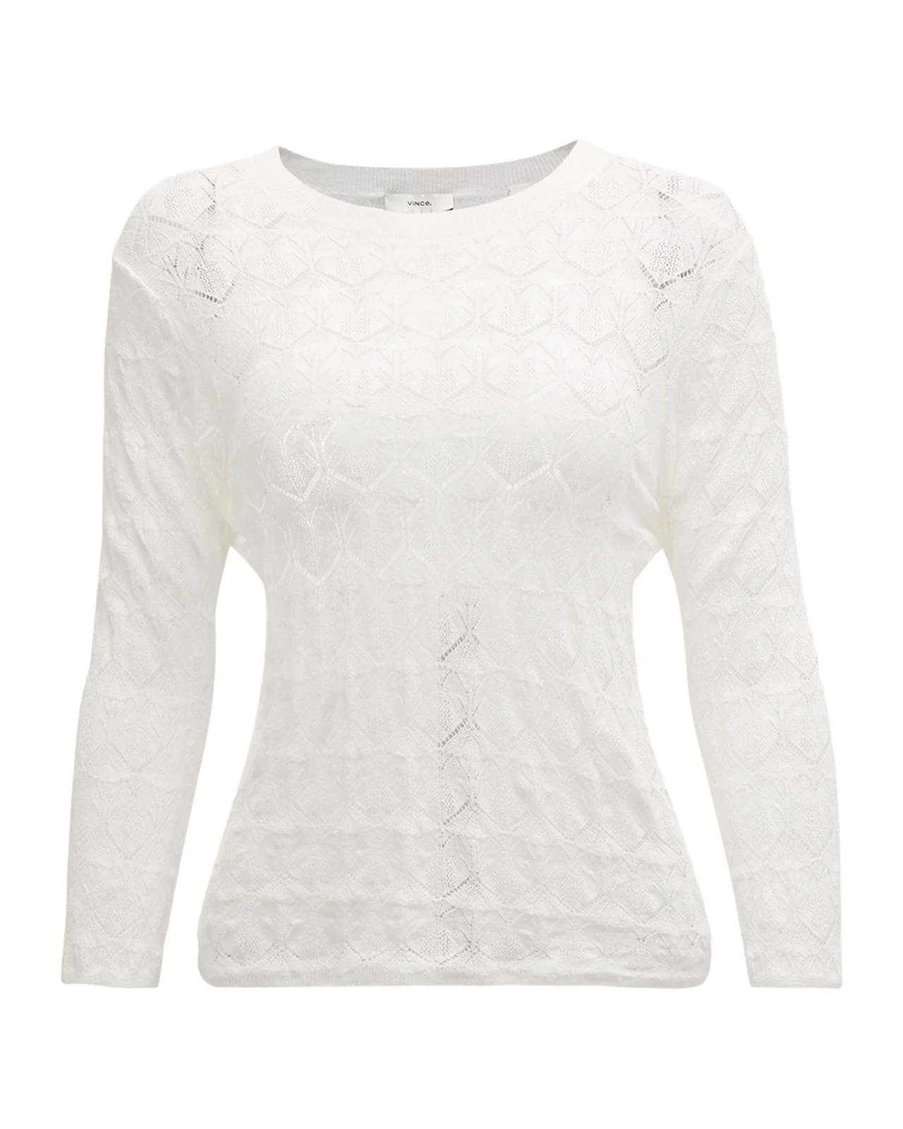Fine Lace 3/4-Sleeve Crewneck Top