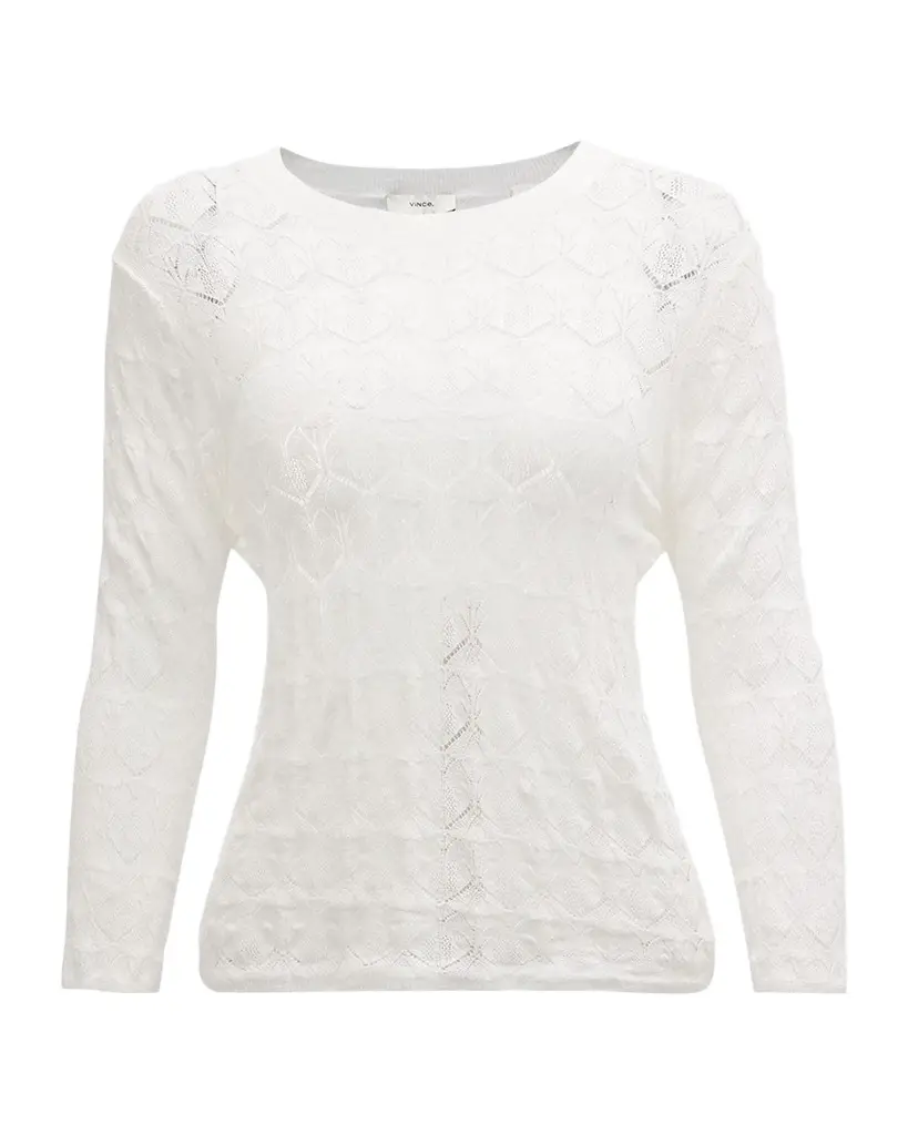 Vince Fine Lace 3/4-Sleeve Crewneck Top | Image 1 Vince Fine Lace 3/4-Sleeve Crewneck Top | Image 1