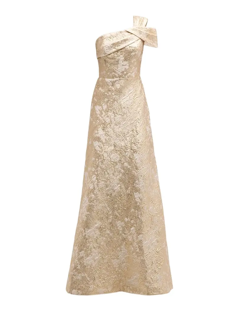 Rickie Freeman for Teri Jon One-Shoulder Metallic Jacquard A-Line Gown | Image 1 Rickie Freeman for Teri Jon One-Shoulder Metallic Jacquard A-Line Gown | Image 1