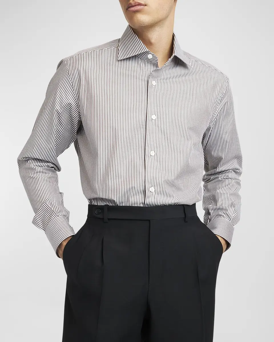Brioni Men's Cotton Bengal Stripe Dress Shirt | Thumbnail 6 Brioni Men's Cotton Bengal Stripe Dress Shirt | Thumbnail 6