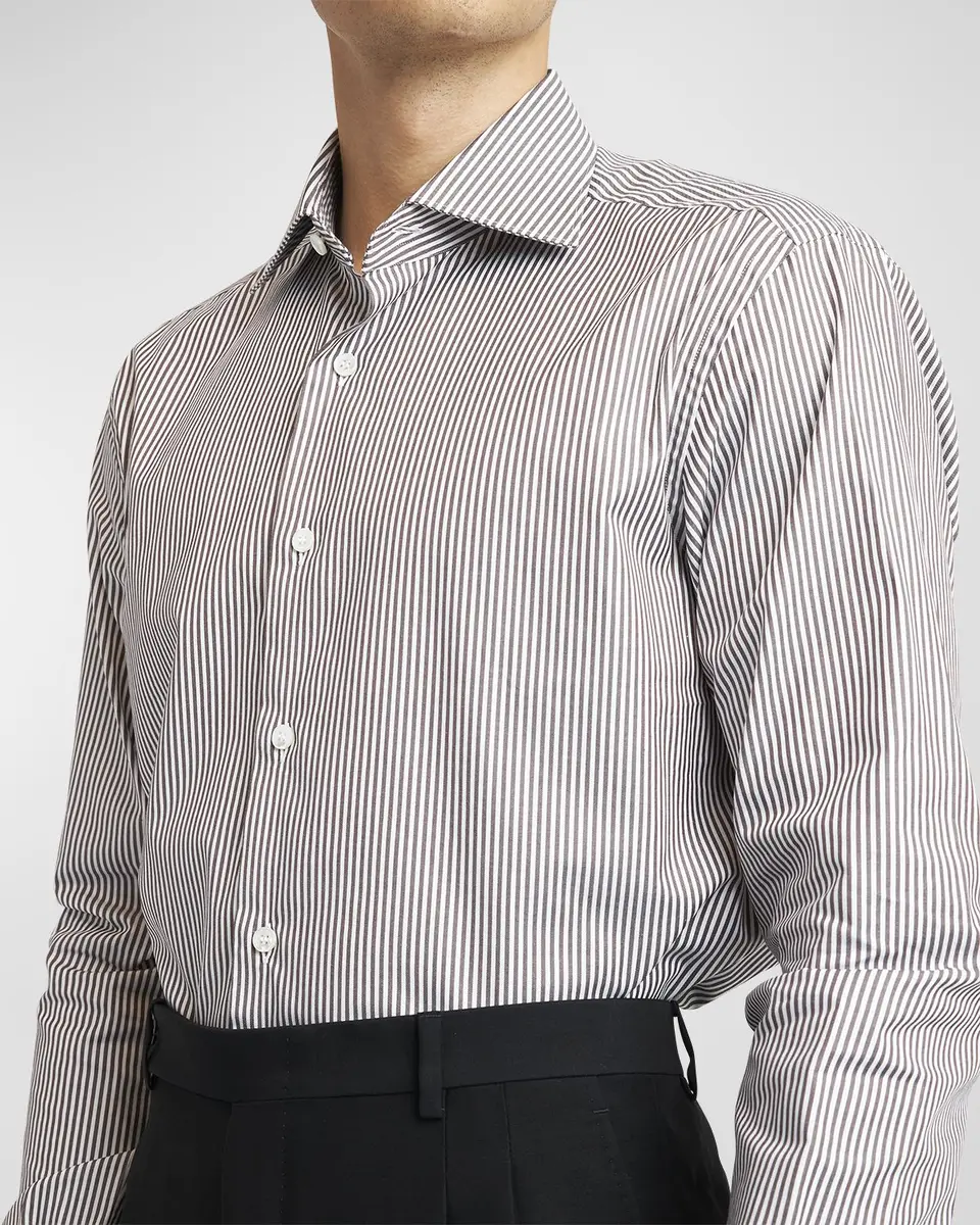 Brioni Men's Cotton Bengal Stripe Dress Shirt | Thumbnail 7 Brioni Men's Cotton Bengal Stripe Dress Shirt | Thumbnail 7