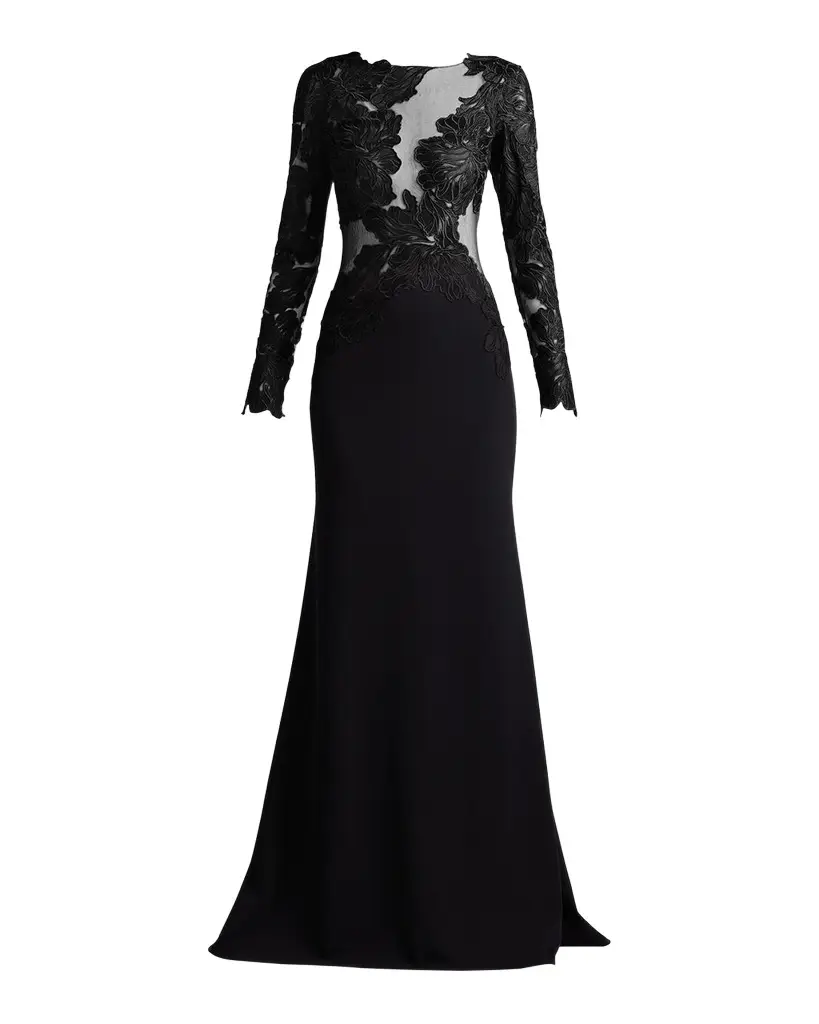 Tadashi Shoji Embroidered Floral Illusion Gown