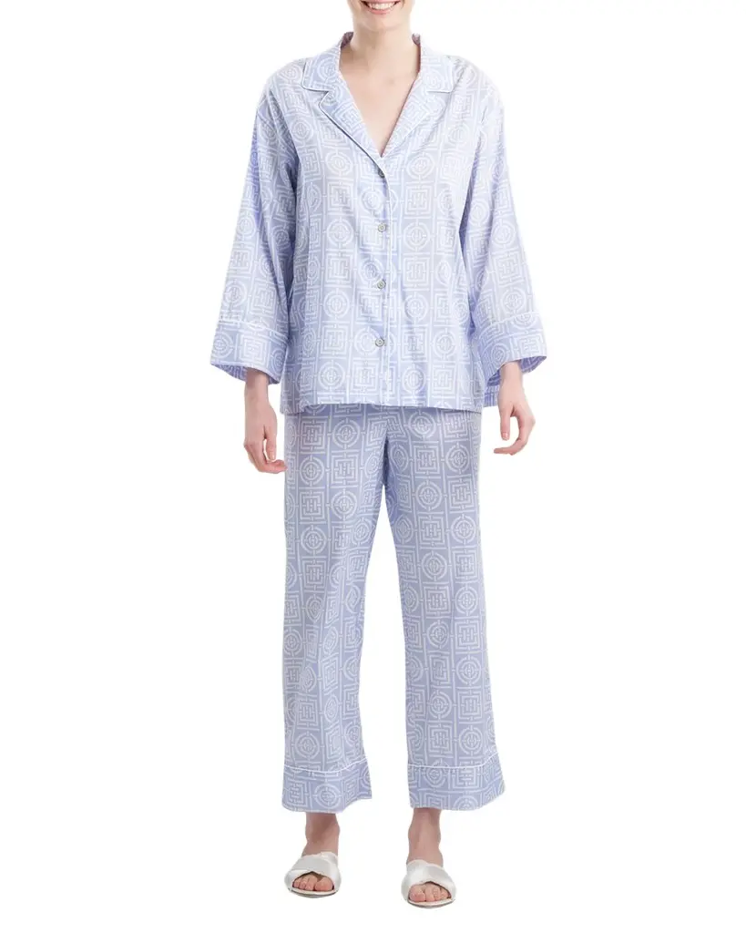 Natori Cropped Infinity-Print Cotton Pajama Set | Image 1 Natori Cropped Infinity-Print Cotton Pajama Set | Image 1