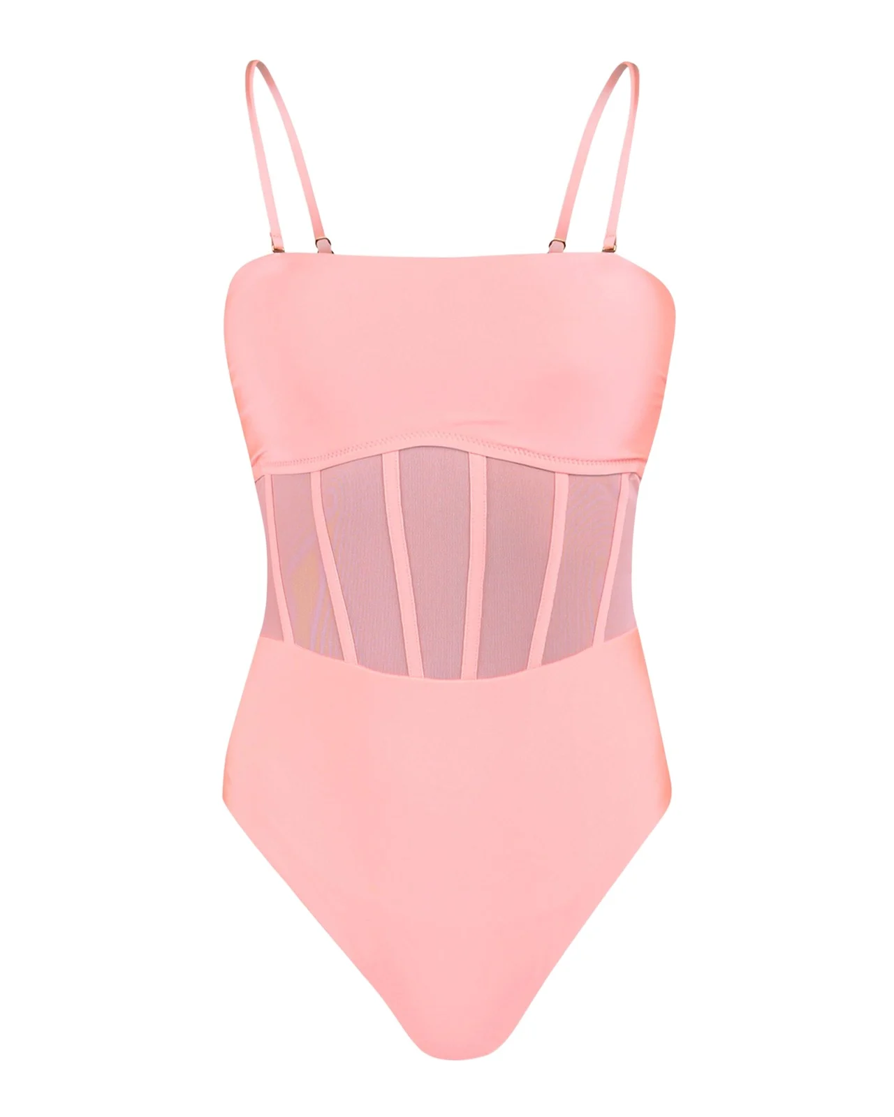 Solid Mesh Bandeau One-Piece Swimsuit