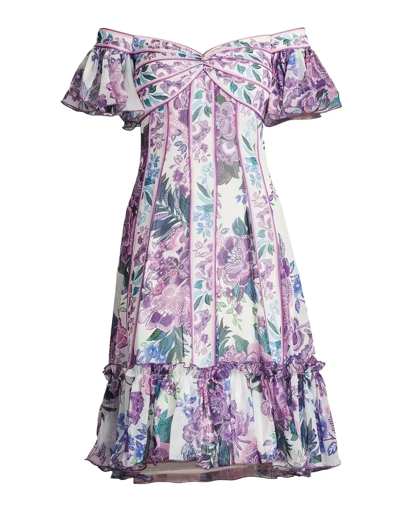 Tadashi Shoji Off-Shoulder Empire Flounce Dress | Image 1 Tadashi Shoji Off-Shoulder Empire Flounce Dress | Image 1