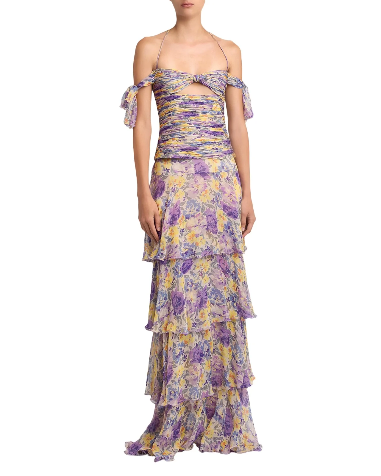 Tiered Floral Silk Chiffon Maxi Skirt Tiered Floral Silk Chiffon Maxi Skirt