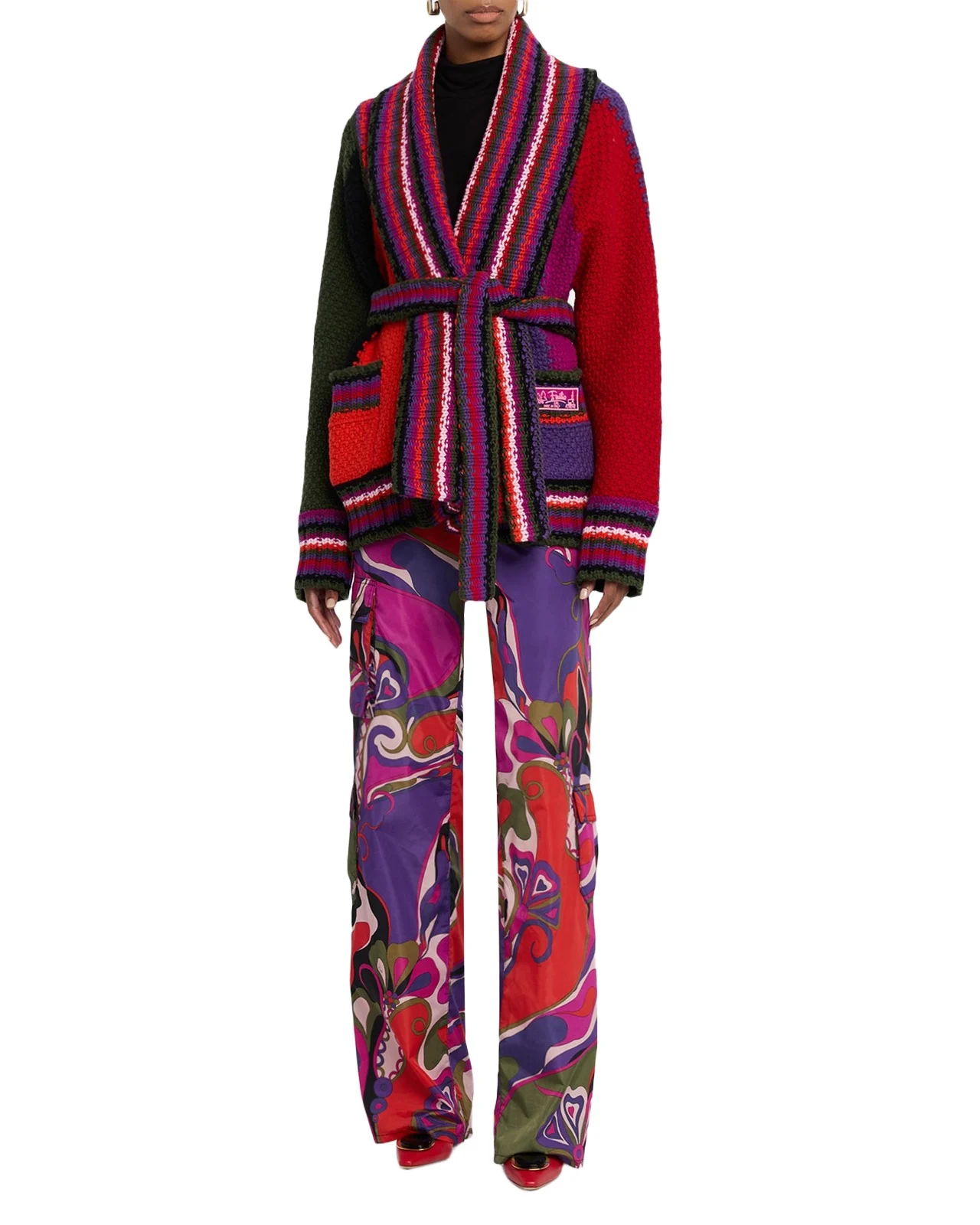 PUCCI Colorblock Belted Wrap Cardigan