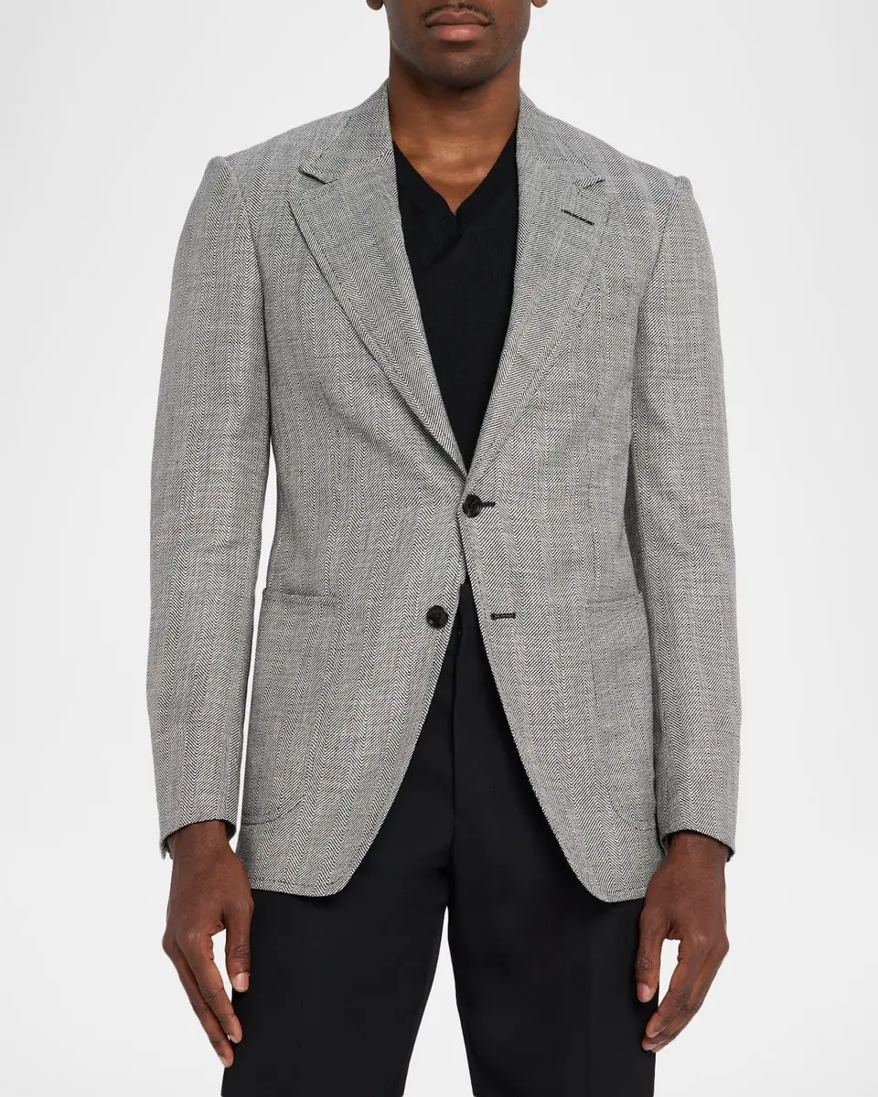 Tom Ford Men's Shelton Wool and Linen Chevron Sport Coat | Thumbnail 4 Tom Ford Men's Shelton Wool and Linen Chevron Sport Coat | Thumbnail 4