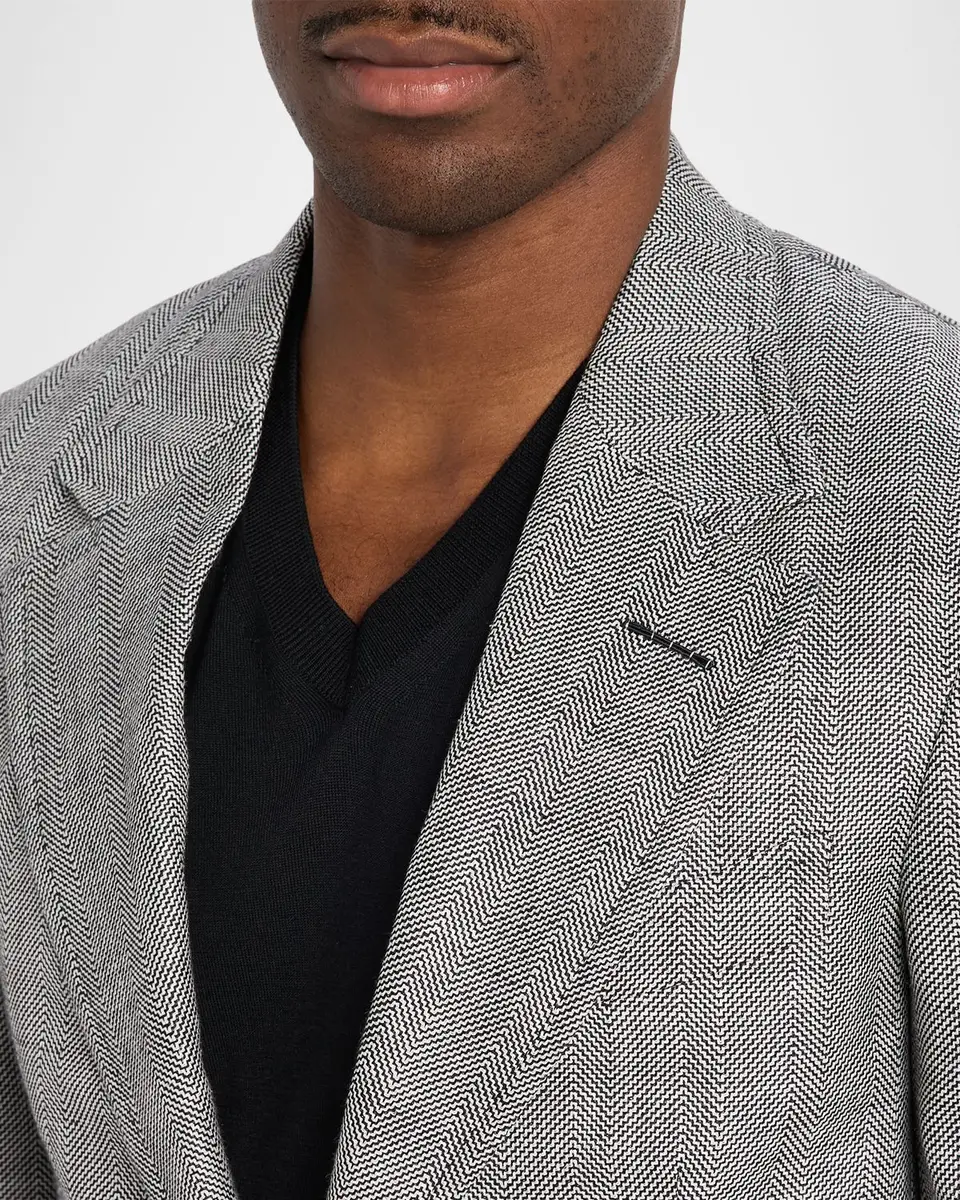 Tom Ford Men's Shelton Wool and Linen Chevron Sport Coat | Thumbnail 5 Tom Ford Men's Shelton Wool and Linen Chevron Sport Coat | Thumbnail 5