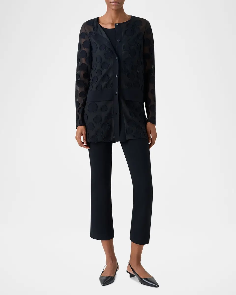Akris punto Polka-Dot Tulle Knit Crewneck Cardigan | Thumbnail 2 Akris punto Polka-Dot Tulle Knit Crewneck Cardigan | Thumbnail 2