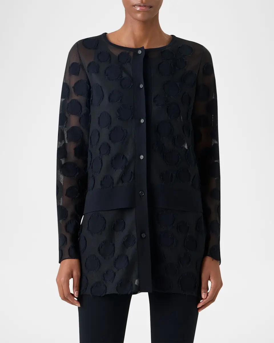 Akris punto Polka-Dot Tulle Knit Crewneck Cardigan | Thumbnail 6 Akris punto Polka-Dot Tulle Knit Crewneck Cardigan | Thumbnail 6
