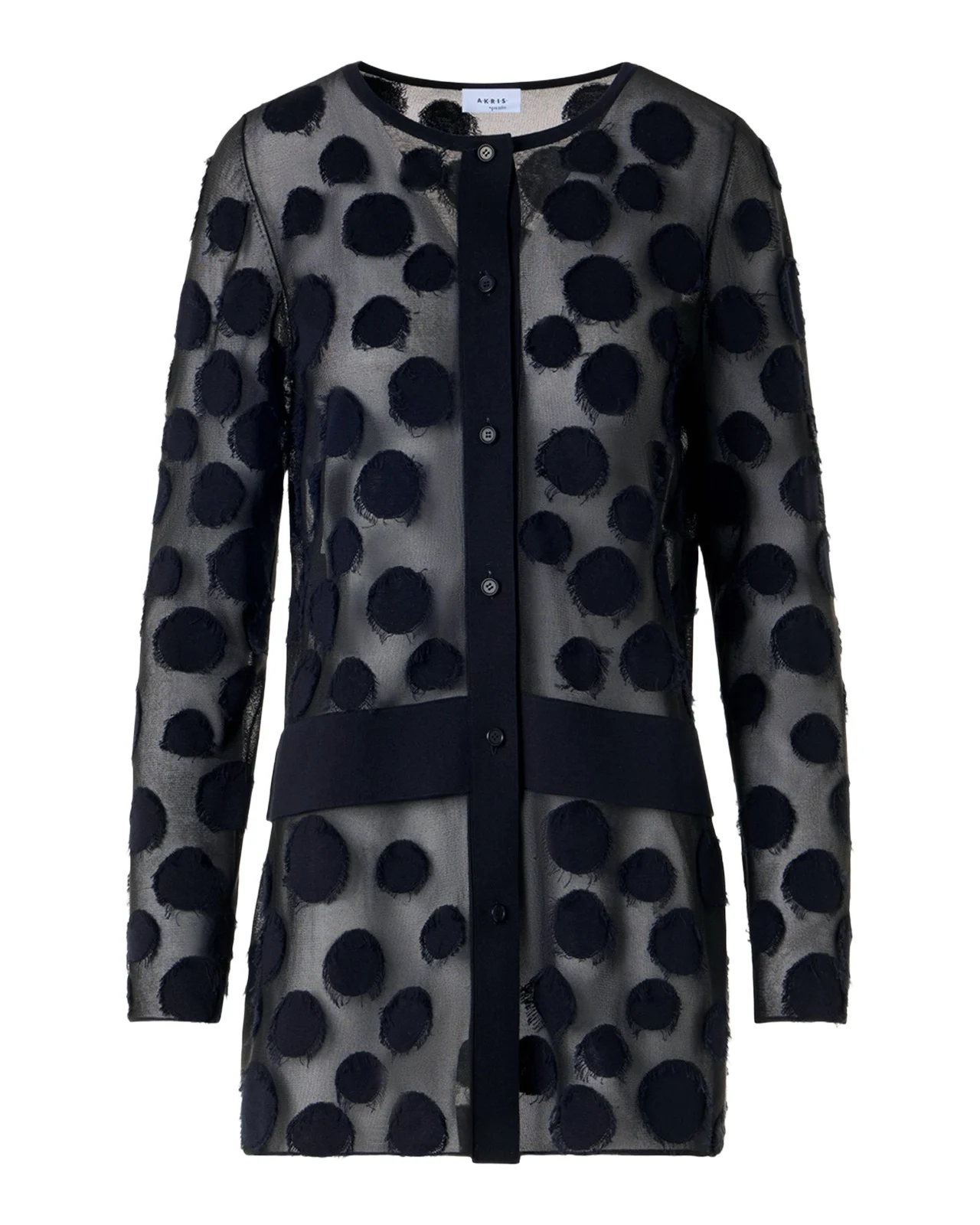 Akris punto Polka-Dot Tulle Knit Crewneck Cardigan