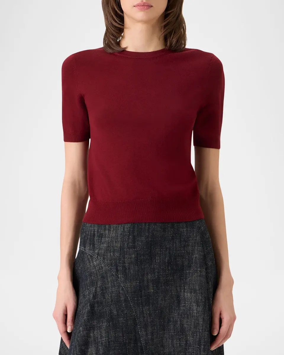 Akris punto Short-Sleeve Merino Wool-Blend Knit Sweater | Thumbnail 6 Akris punto Short-Sleeve Merino Wool-Blend Knit Sweater | Thumbnail 6