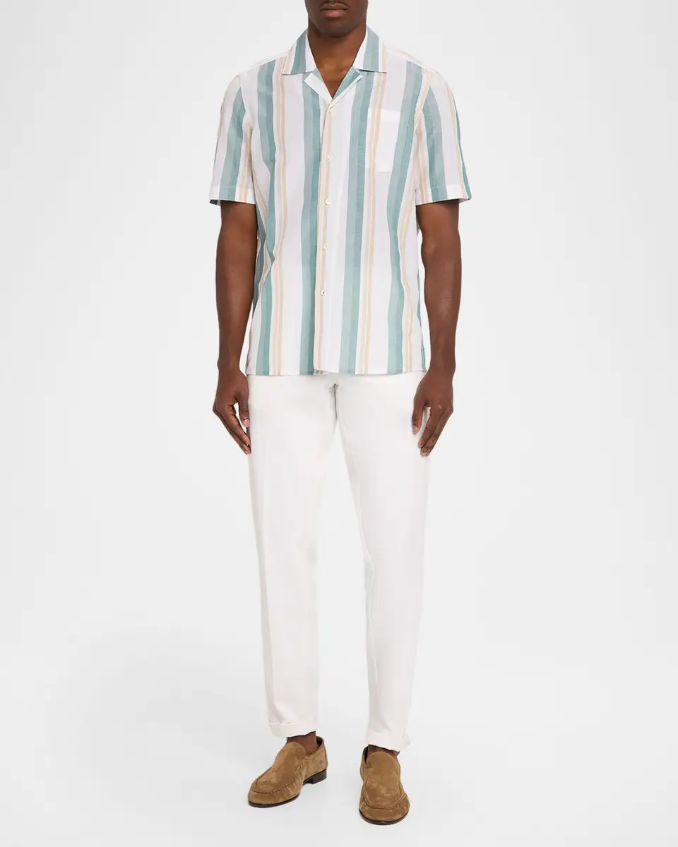 Isaia Men's Cotton-Linen Striped Shirt | Thumbnail 2 Isaia Men's Cotton-Linen Striped Shirt | Thumbnail 2