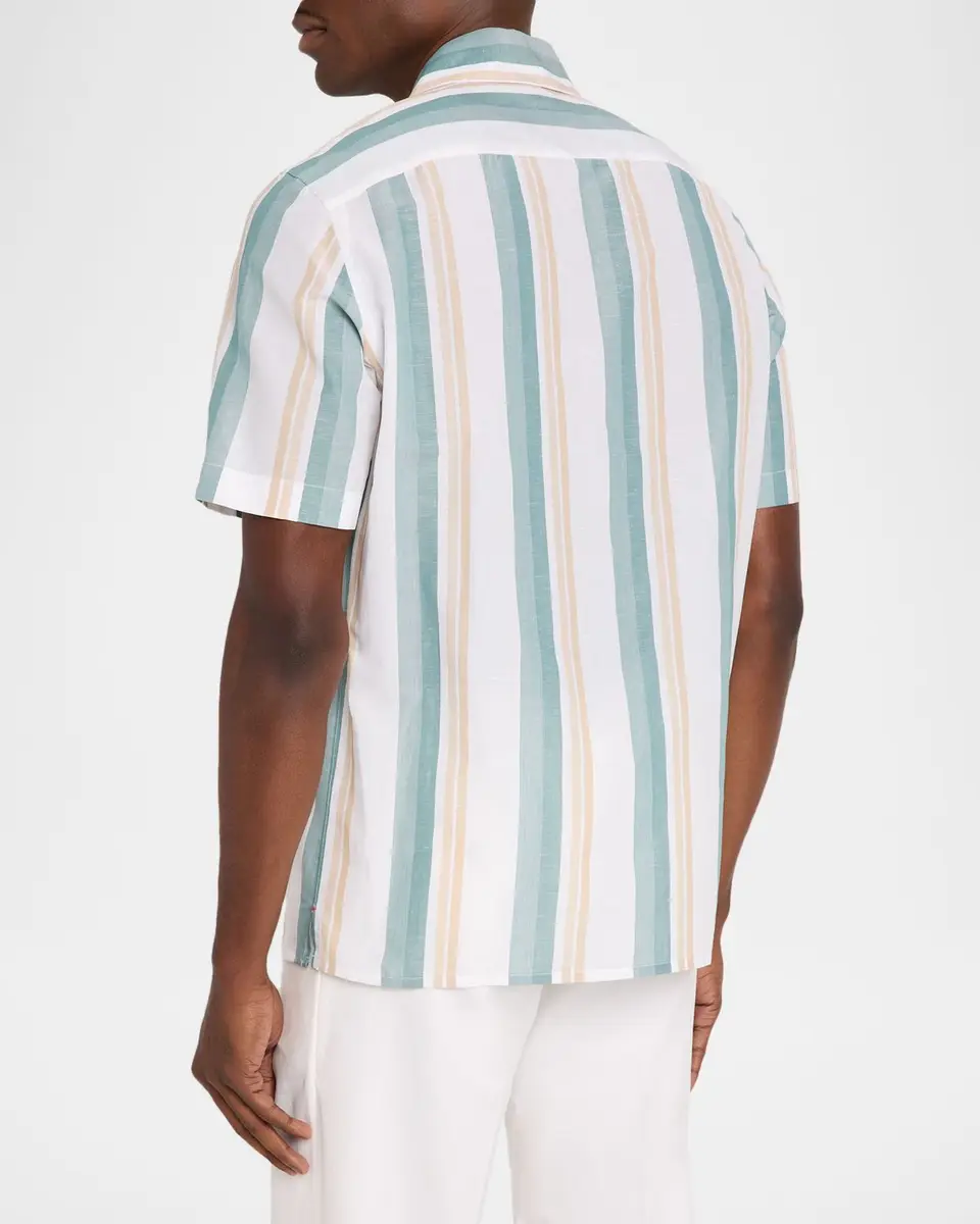 Isaia Men's Cotton-Linen Striped Shirt | Thumbnail 3 Isaia Men's Cotton-Linen Striped Shirt | Thumbnail 3