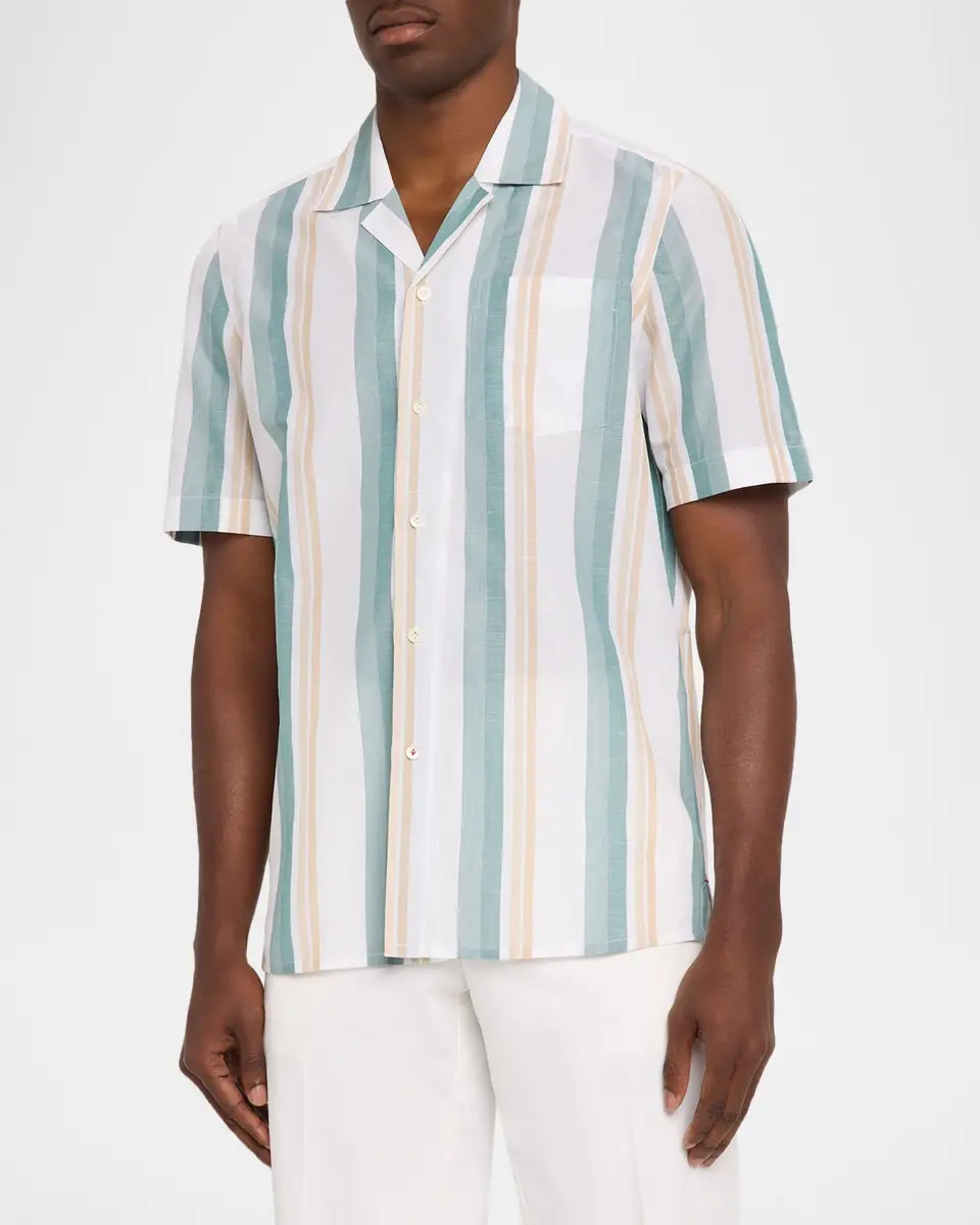 Isaia Men's Cotton-Linen Striped Shirt | Thumbnail 4 Isaia Men's Cotton-Linen Striped Shirt | Thumbnail 4