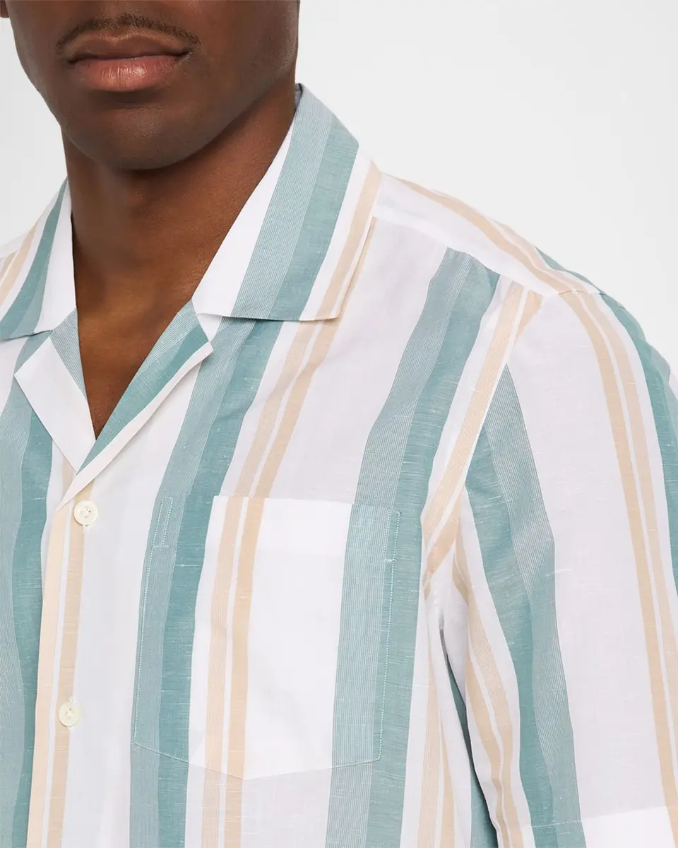 Isaia Men's Cotton-Linen Striped Shirt | Thumbnail 5 Isaia Men's Cotton-Linen Striped Shirt | Thumbnail 5