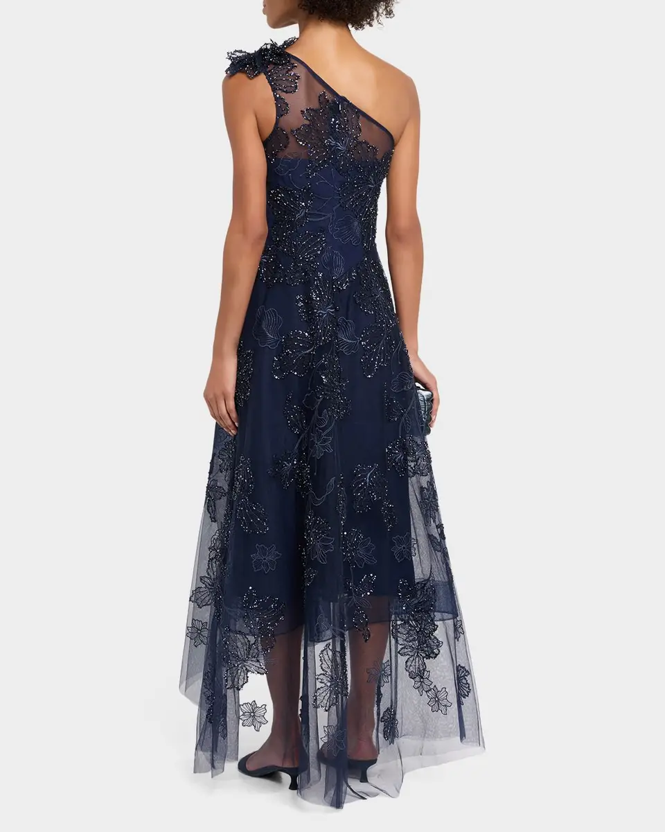 Rickie Freeman for Teri Jon Floral Beaded One-Shoulder Tulle Gown | Thumbnail 3 Rickie Freeman for Teri Jon Floral Beaded One-Shoulder Tulle Gown | Thumbnail 3