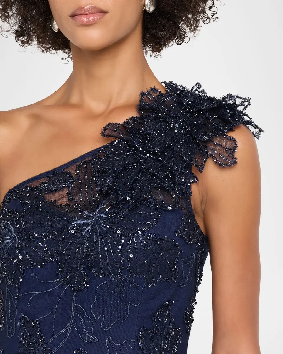 Rickie Freeman for Teri Jon Floral Beaded One-Shoulder Tulle Gown | Thumbnail 5 Rickie Freeman for Teri Jon Floral Beaded One-Shoulder Tulle Gown | Thumbnail 5