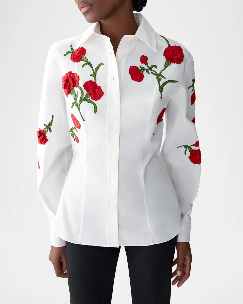 Carolina Herrera Isabela Carnation Embroidered Button-Down Top | Thumbnail 3 Carolina Herrera Isabela Carnation Embroidered Button-Down Top | Thumbnail 3