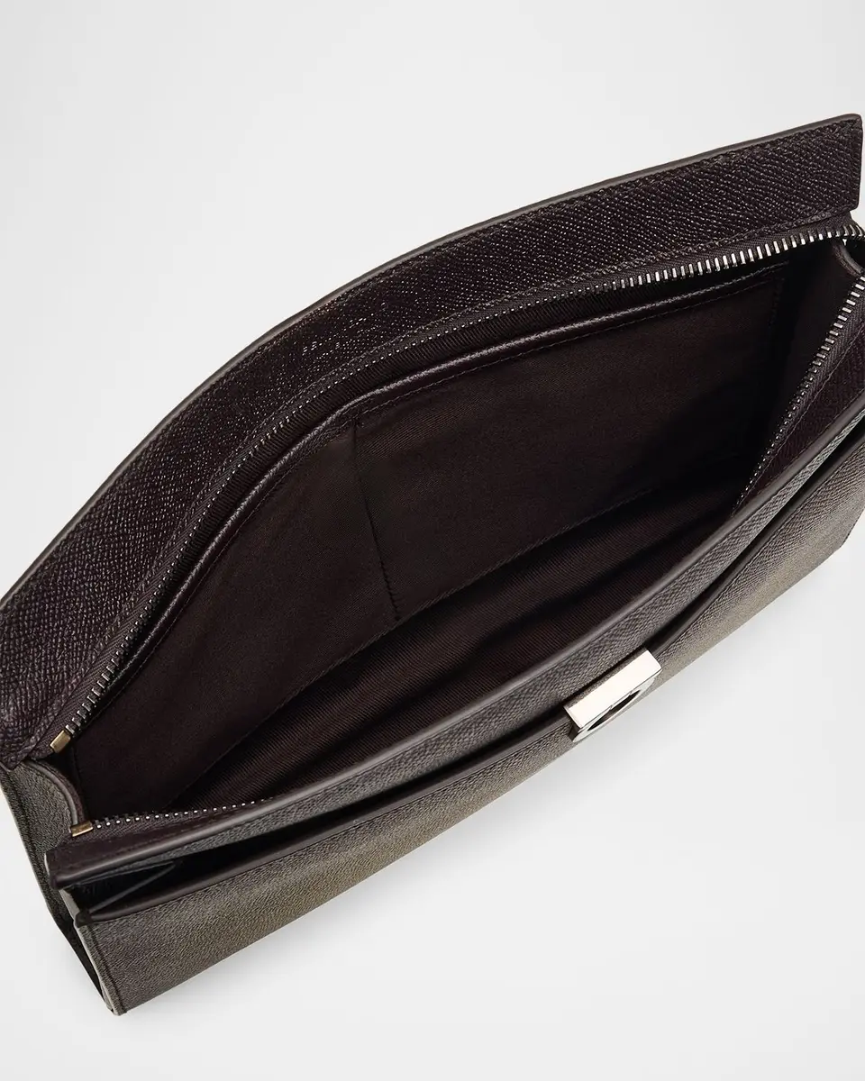 Ferragamo Men's Gancio Hammered Leather Zip Pouch | Thumbnail 4