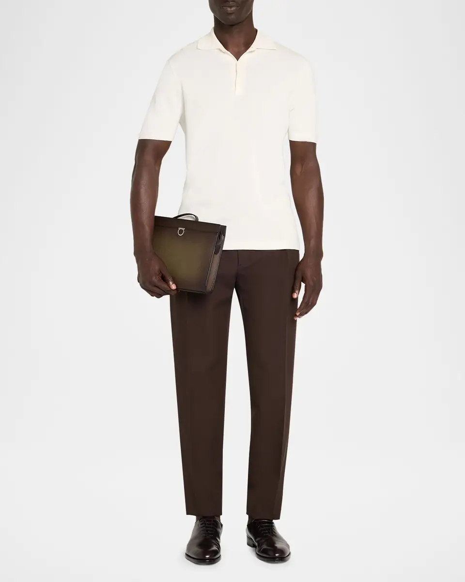 Ferragamo Men's Gancio Hammered Leather Zip Pouch | Thumbnail 5