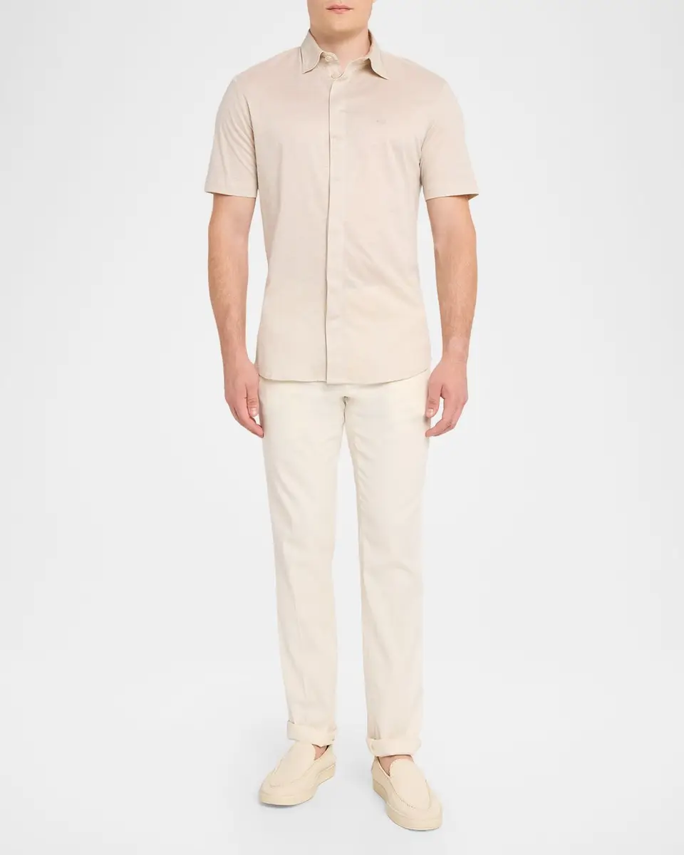 Emporio Armani Men's Cotton Tonal Texture Short-Sleeve Shirt | Thumbnail 2