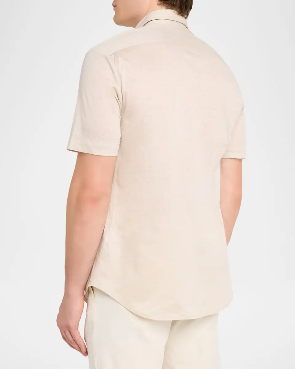Emporio Armani Men's Cotton Tonal Texture Short-Sleeve Shirt | Thumbnail 3