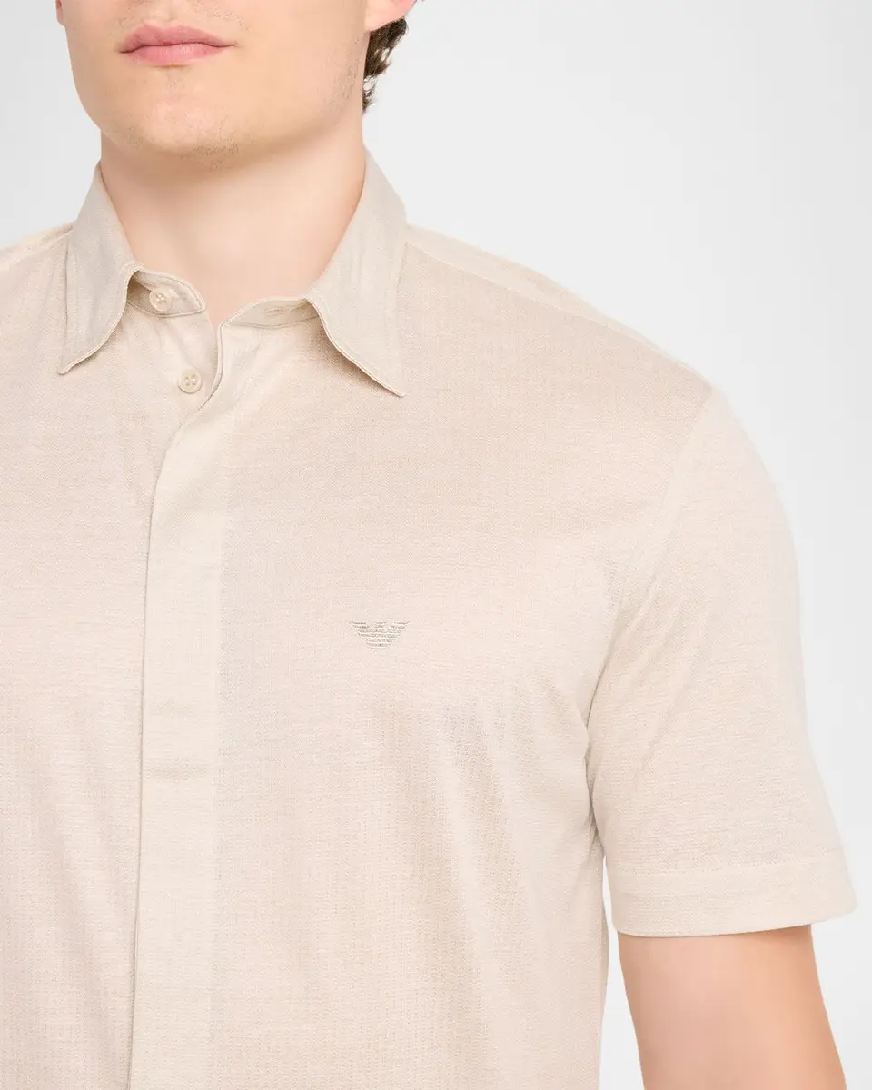 Emporio Armani Men's Cotton Tonal Texture Short-Sleeve Shirt | Thumbnail 5