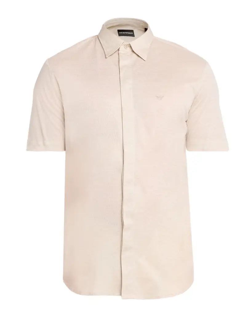 Emporio Armani Men's Cotton Tonal Texture Short-Sleeve Shirt | Image 1 Emporio Armani Men's Cotton Tonal Texture Short-Sleeve Shirt | Image 1
