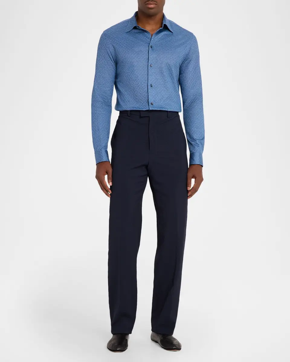 Emporio Armani Men's Cotton Diamond-Jacquard Sport Shirt | Thumbnail 2 Emporio Armani Men's Cotton Diamond-Jacquard Sport Shirt | Thumbnail 2